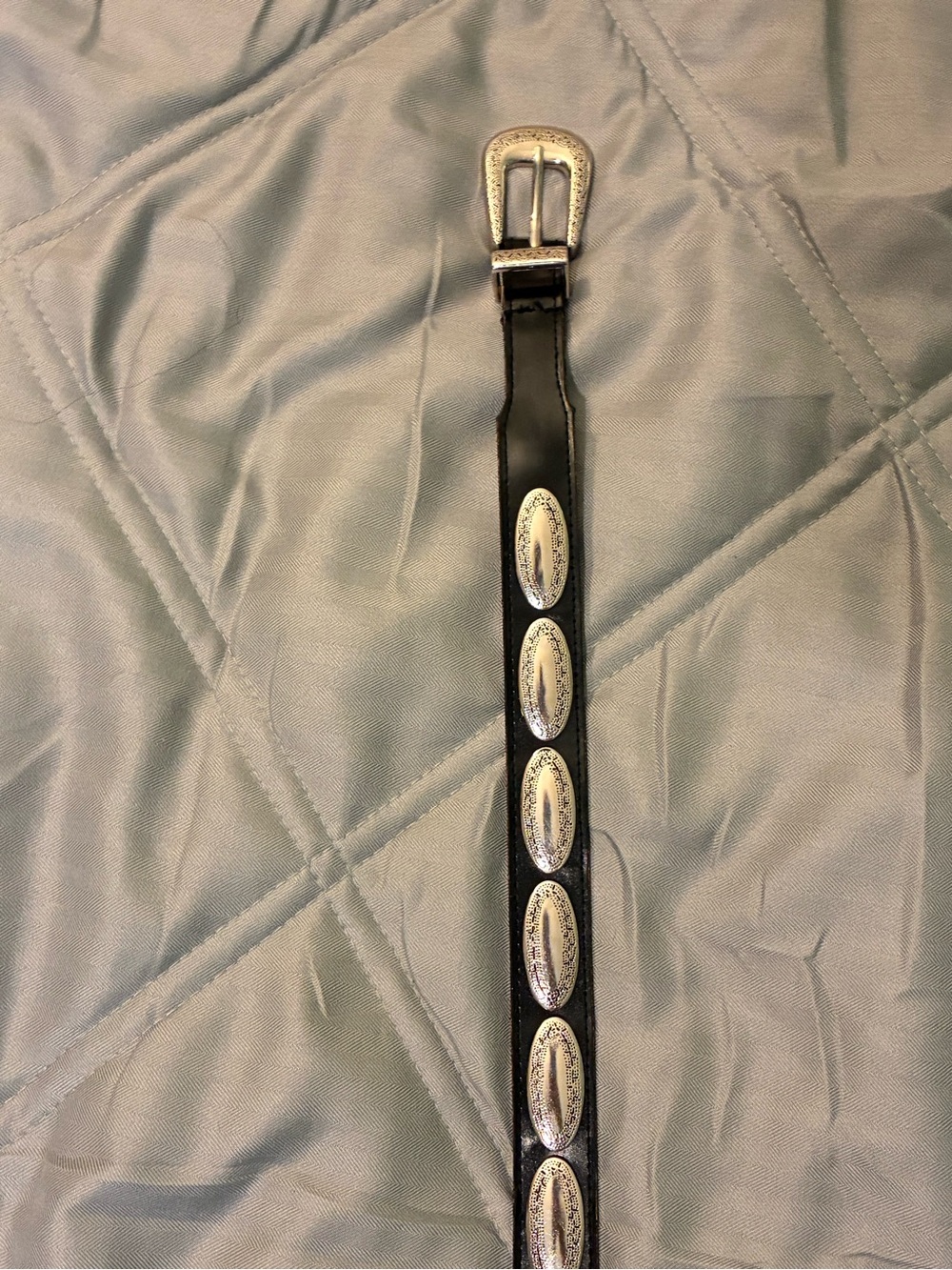 Black Leather Unisex Western Concho Belt with Silver Accents